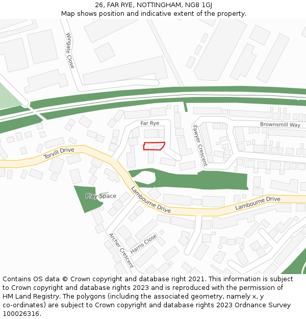 26, FAR RYE, NOTTINGHAM, NG8 1GJ: Location map and indicative extent of plot