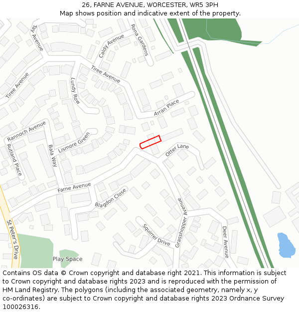 26, FARNE AVENUE, WORCESTER, WR5 3PH: Location map and indicative extent of plot