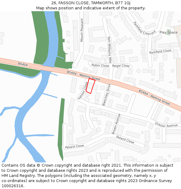 26, FASSON CLOSE, TAMWORTH, B77 1GJ: Location map and indicative extent of plot