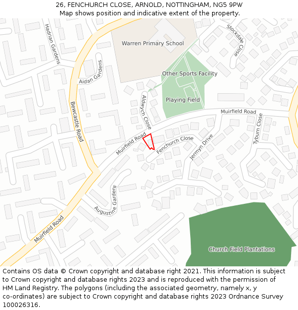 26, FENCHURCH CLOSE, ARNOLD, NOTTINGHAM, NG5 9PW: Location map and indicative extent of plot