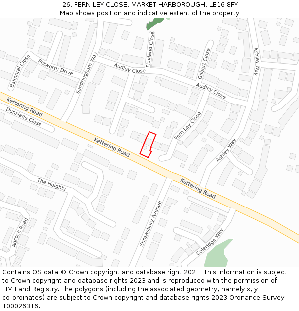 26, FERN LEY CLOSE, MARKET HARBOROUGH, LE16 8FY: Location map and indicative extent of plot