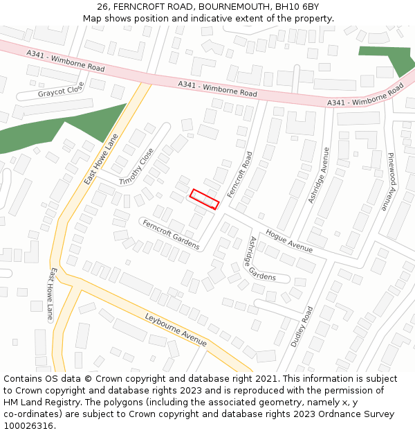 26, FERNCROFT ROAD, BOURNEMOUTH, BH10 6BY: Location map and indicative extent of plot