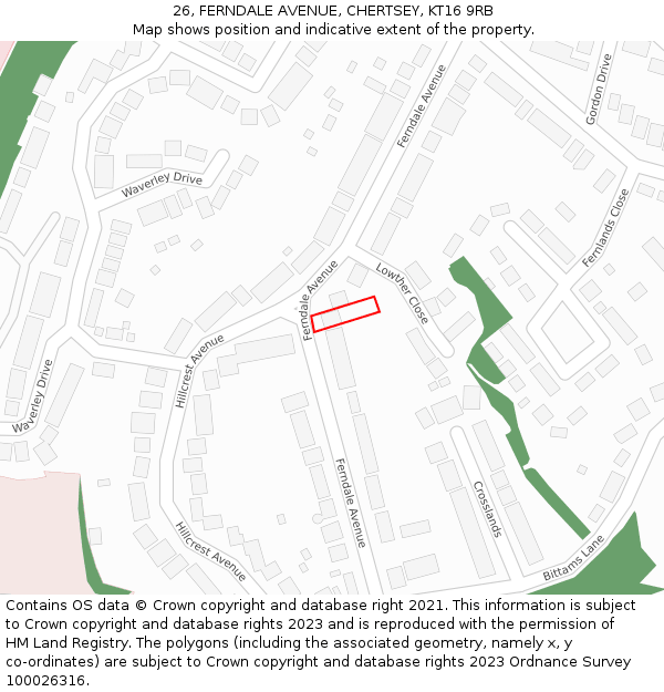 26, FERNDALE AVENUE, CHERTSEY, KT16 9RB: Location map and indicative extent of plot