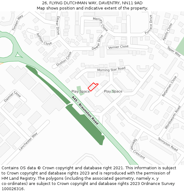 26, FLYING DUTCHMAN WAY, DAVENTRY, NN11 9AD: Location map and indicative extent of plot