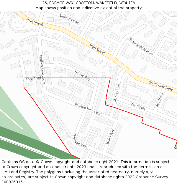 26, FORAGE WAY, CROFTON, WAKEFIELD, WF4 1FA: Location map and indicative extent of plot