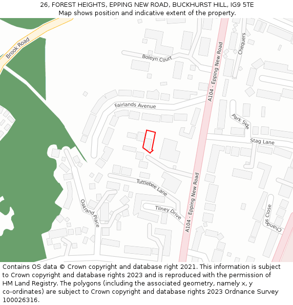 26, FOREST HEIGHTS, EPPING NEW ROAD, BUCKHURST HILL, IG9 5TE: Location map and indicative extent of plot