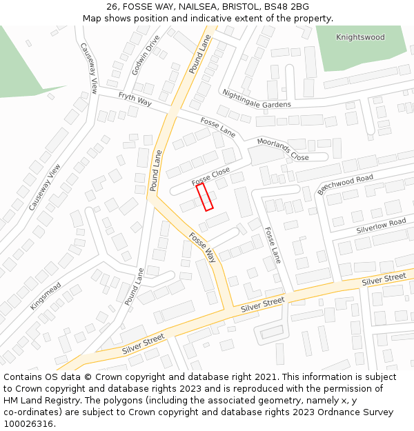 26, FOSSE WAY, NAILSEA, BRISTOL, BS48 2BG: Location map and indicative extent of plot