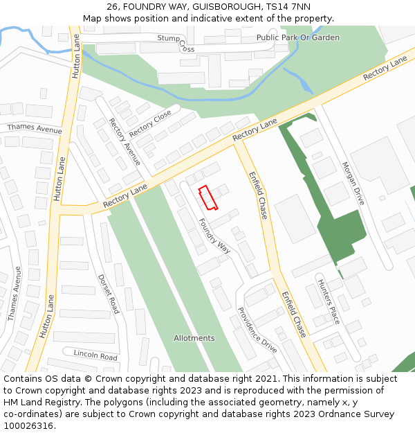 26, FOUNDRY WAY, GUISBOROUGH, TS14 7NN: Location map and indicative extent of plot