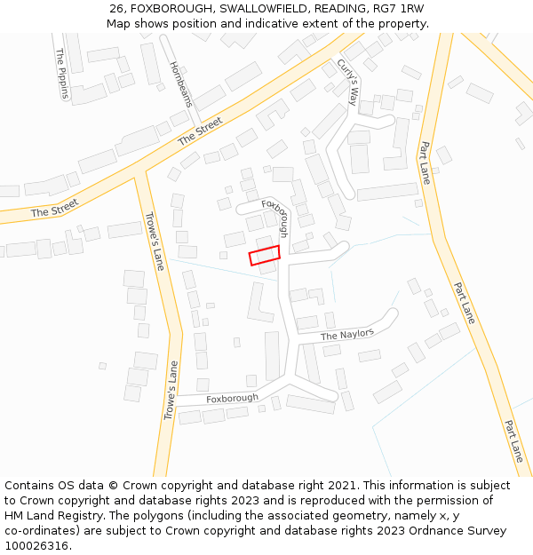26, FOXBOROUGH, SWALLOWFIELD, READING, RG7 1RW: Location map and indicative extent of plot