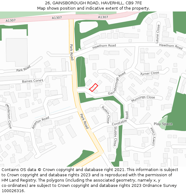 26, GAINSBOROUGH ROAD, HAVERHILL, CB9 7FE: Location map and indicative extent of plot
