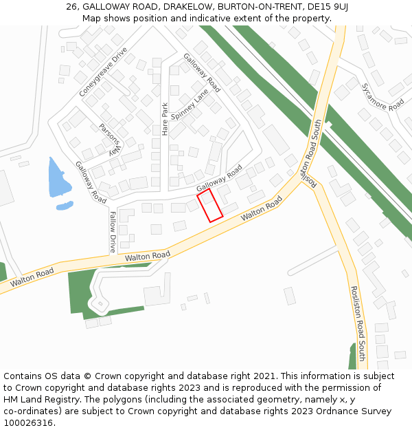 26, GALLOWAY ROAD, DRAKELOW, BURTON-ON-TRENT, DE15 9UJ: Location map and indicative extent of plot