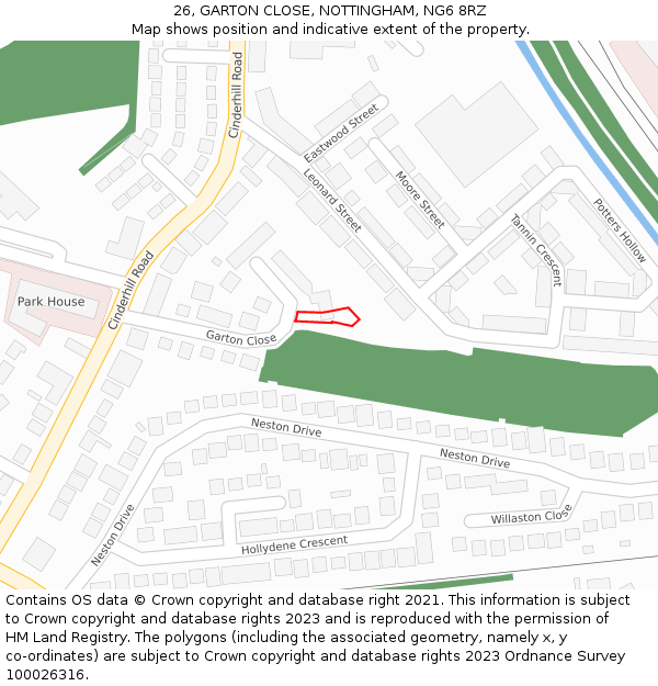 26, GARTON CLOSE, NOTTINGHAM, NG6 8RZ: Location map and indicative extent of plot