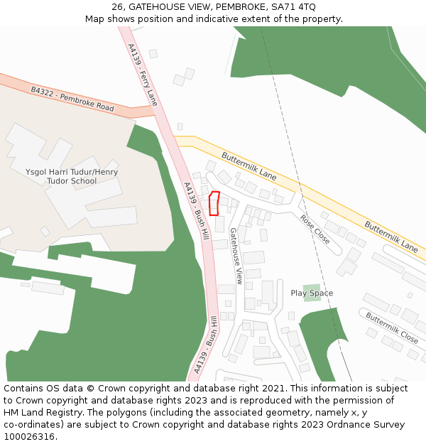 26, GATEHOUSE VIEW, PEMBROKE, SA71 4TQ: Location map and indicative extent of plot