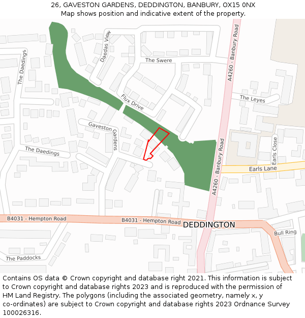 26, GAVESTON GARDENS, DEDDINGTON, BANBURY, OX15 0NX: Location map and indicative extent of plot