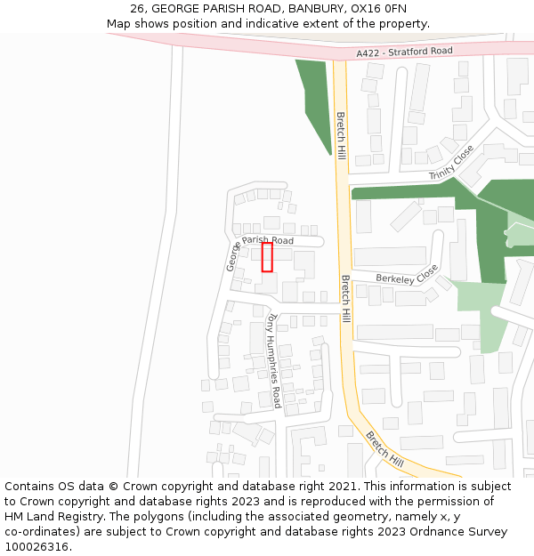 26, GEORGE PARISH ROAD, BANBURY, OX16 0FN: Location map and indicative extent of plot