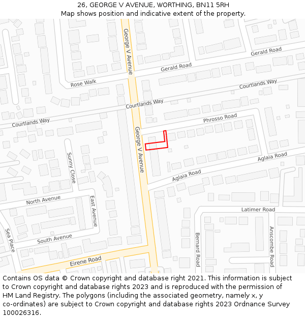 26, GEORGE V AVENUE, WORTHING, BN11 5RH: Location map and indicative extent of plot
