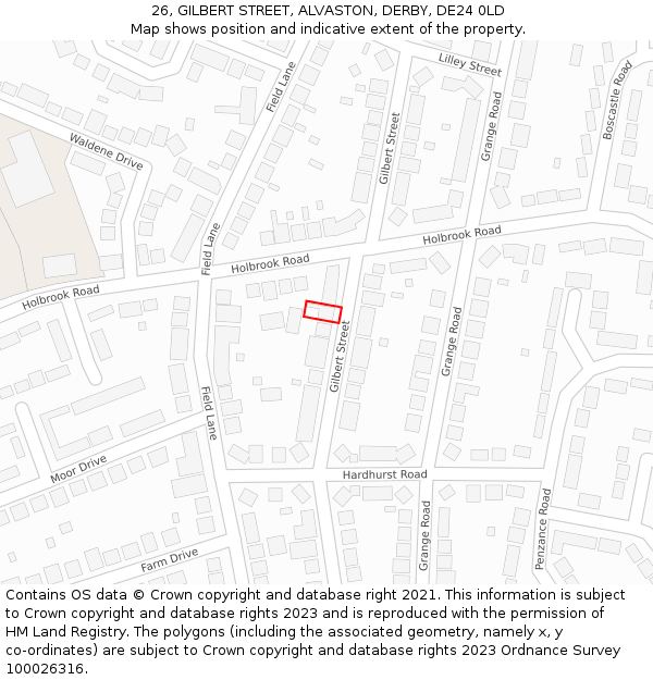 26, GILBERT STREET, ALVASTON, DERBY, DE24 0LD: Location map and indicative extent of plot