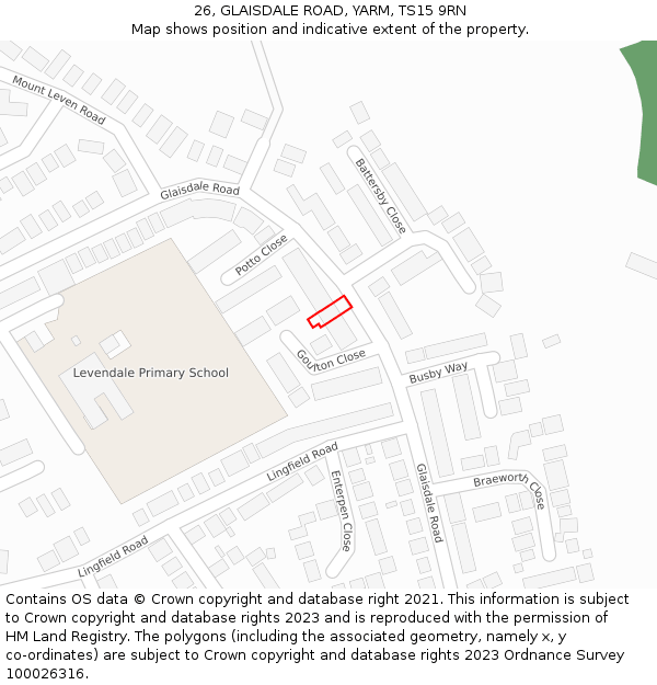 26, GLAISDALE ROAD, YARM, TS15 9RN: Location map and indicative extent of plot