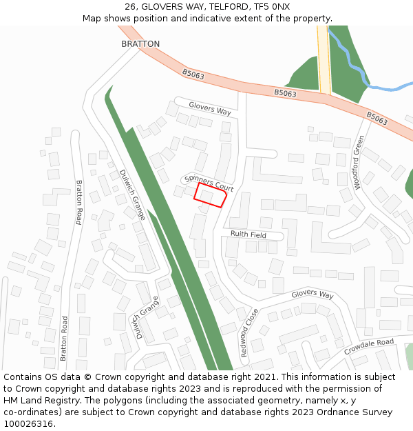 26, GLOVERS WAY, TELFORD, TF5 0NX: Location map and indicative extent of plot