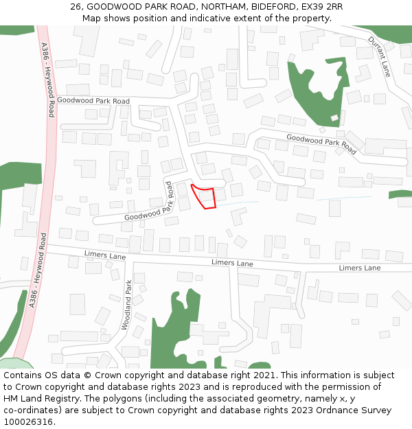 26, GOODWOOD PARK ROAD, NORTHAM, BIDEFORD, EX39 2RR: Location map and indicative extent of plot