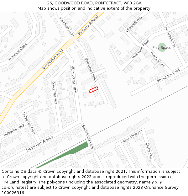 26, GOODWOOD ROAD, PONTEFRACT, WF8 2GA: Location map and indicative extent of plot