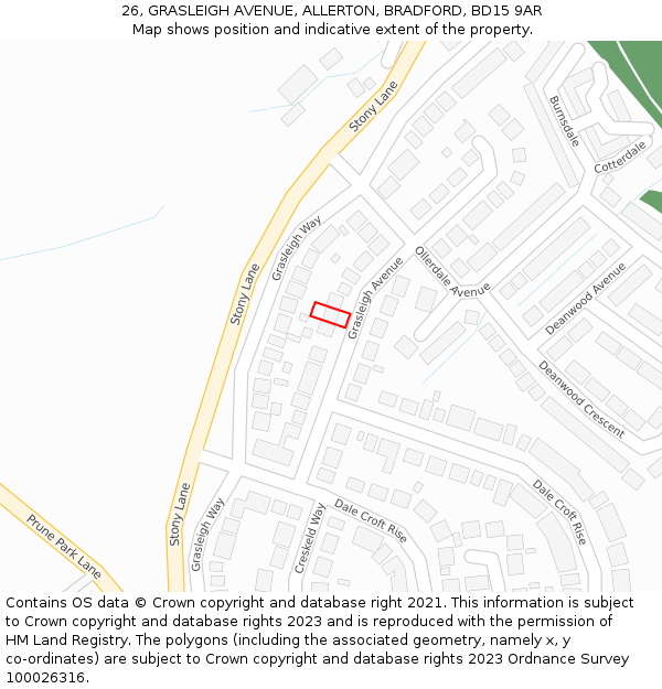 26, GRASLEIGH AVENUE, ALLERTON, BRADFORD, BD15 9AR: Location map and indicative extent of plot
