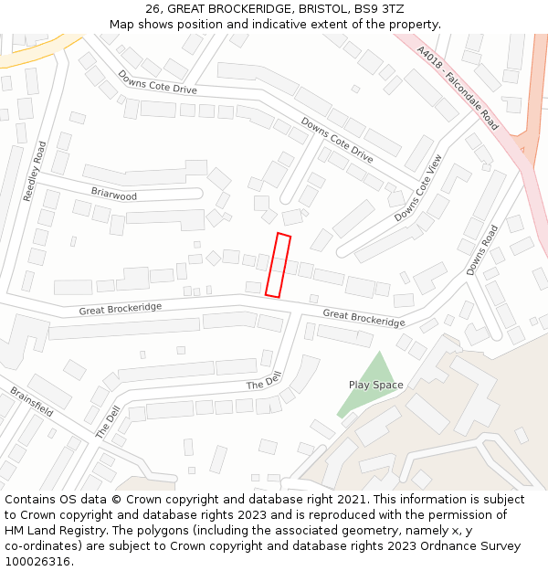 26, GREAT BROCKERIDGE, BRISTOL, BS9 3TZ: Location map and indicative extent of plot