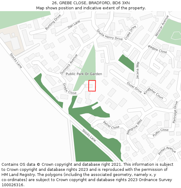 26, GREBE CLOSE, BRADFORD, BD6 3XN: Location map and indicative extent of plot