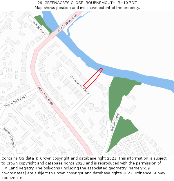 26, GREENACRES CLOSE, BOURNEMOUTH, BH10 7DZ: Location map and indicative extent of plot