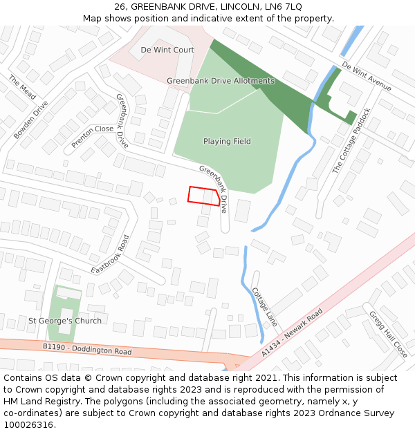 26, GREENBANK DRIVE, LINCOLN, LN6 7LQ: Location map and indicative extent of plot