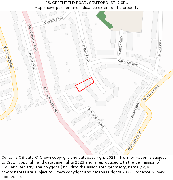 26, GREENFIELD ROAD, STAFFORD, ST17 0PU: Location map and indicative extent of plot