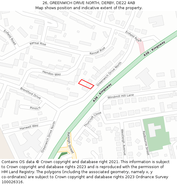 26, GREENWICH DRIVE NORTH, DERBY, DE22 4AB: Location map and indicative extent of plot