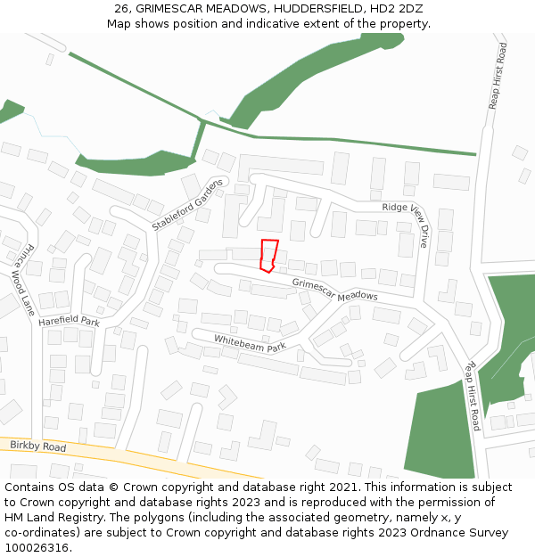 26, GRIMESCAR MEADOWS, HUDDERSFIELD, HD2 2DZ: Location map and indicative extent of plot