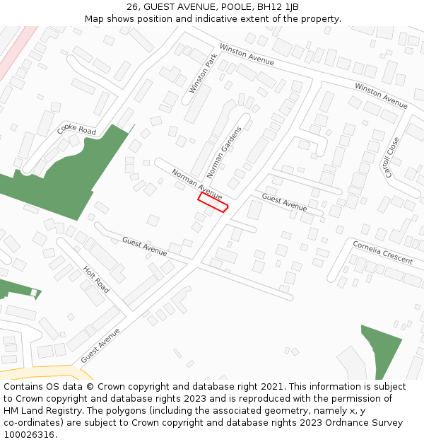 26, GUEST AVENUE, POOLE, BH12 1JB: Location map and indicative extent of plot
