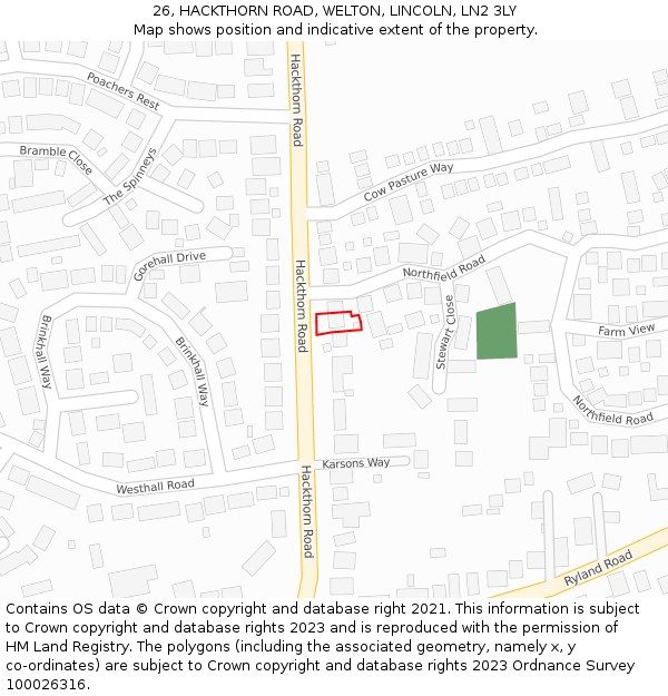 26, HACKTHORN ROAD, WELTON, LINCOLN, LN2 3LY: Location map and indicative extent of plot