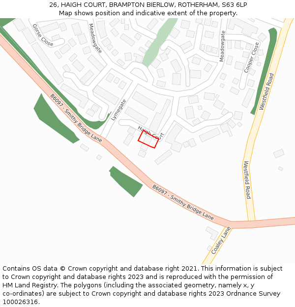 26, HAIGH COURT, BRAMPTON BIERLOW, ROTHERHAM, S63 6LP: Location map and indicative extent of plot