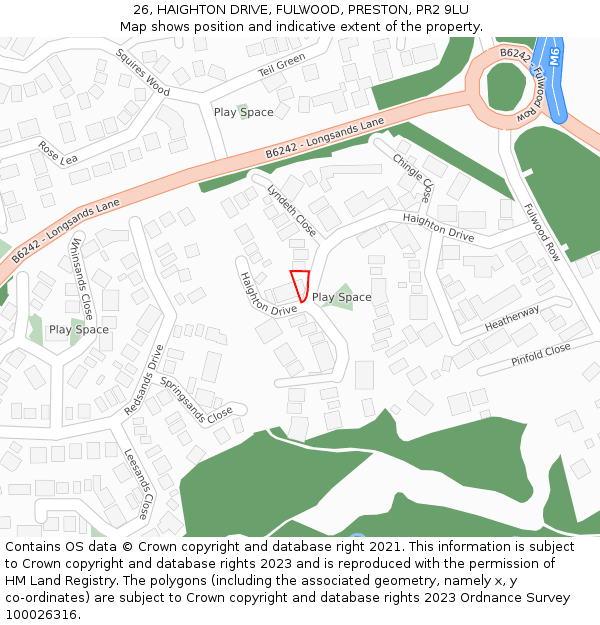 26, HAIGHTON DRIVE, FULWOOD, PRESTON, PR2 9LU: Location map and indicative extent of plot