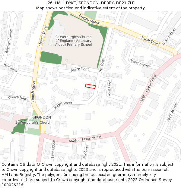 26, HALL DYKE, SPONDON, DERBY, DE21 7LF: Location map and indicative extent of plot