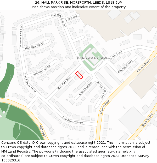 26, HALL PARK RISE, HORSFORTH, LEEDS, LS18 5LW: Location map and indicative extent of plot