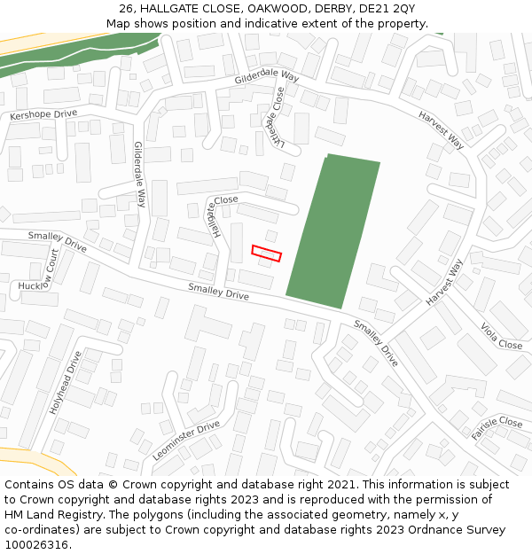 26, HALLGATE CLOSE, OAKWOOD, DERBY, DE21 2QY: Location map and indicative extent of plot
