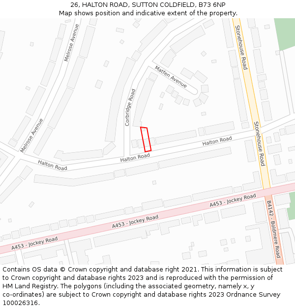 26, HALTON ROAD, SUTTON COLDFIELD, B73 6NP: Location map and indicative extent of plot