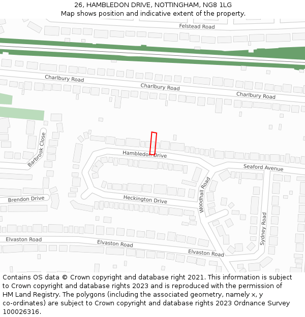 26, HAMBLEDON DRIVE, NOTTINGHAM, NG8 1LG: Location map and indicative extent of plot