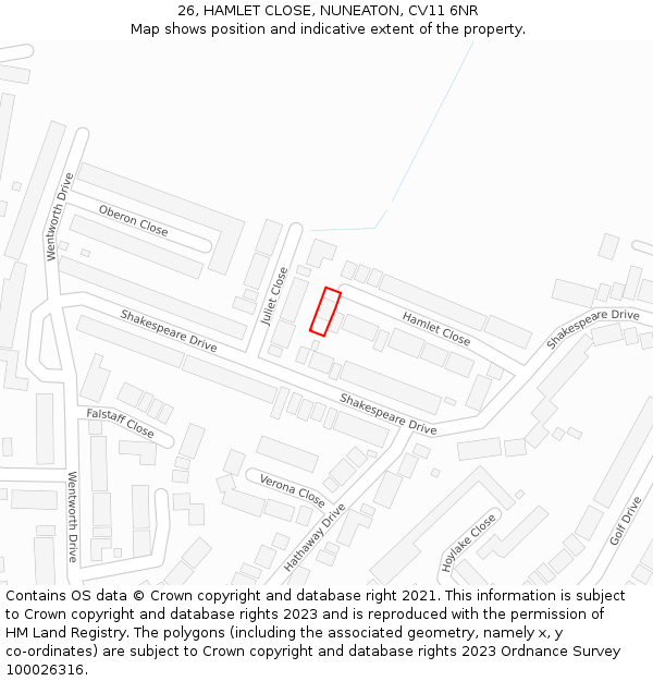 26, HAMLET CLOSE, NUNEATON, CV11 6NR: Location map and indicative extent of plot