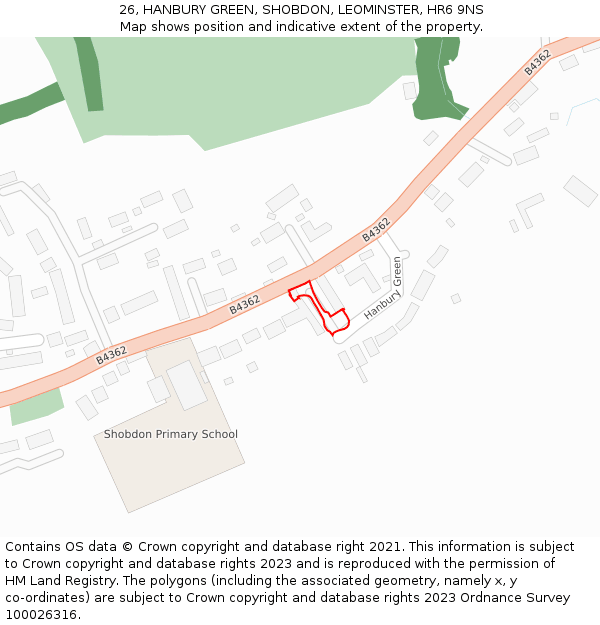 26, HANBURY GREEN, SHOBDON, LEOMINSTER, HR6 9NS: Location map and indicative extent of plot