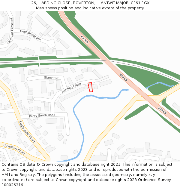 26, HARDING CLOSE, BOVERTON, LLANTWIT MAJOR, CF61 1GX: Location map and indicative extent of plot