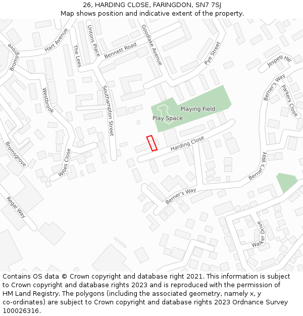 26, HARDING CLOSE, FARINGDON, SN7 7SJ: Location map and indicative extent of plot
