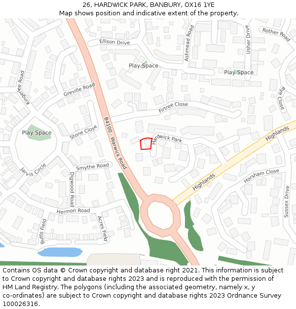 26, HARDWICK PARK, BANBURY, OX16 1YE: Location map and indicative extent of plot