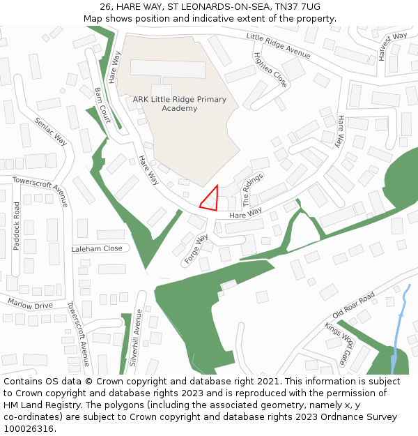 26, HARE WAY, ST LEONARDS-ON-SEA, TN37 7UG: Location map and indicative extent of plot