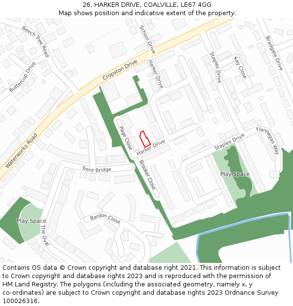 26, HARKER DRIVE, COALVILLE, LE67 4GG: Location map and indicative extent of plot