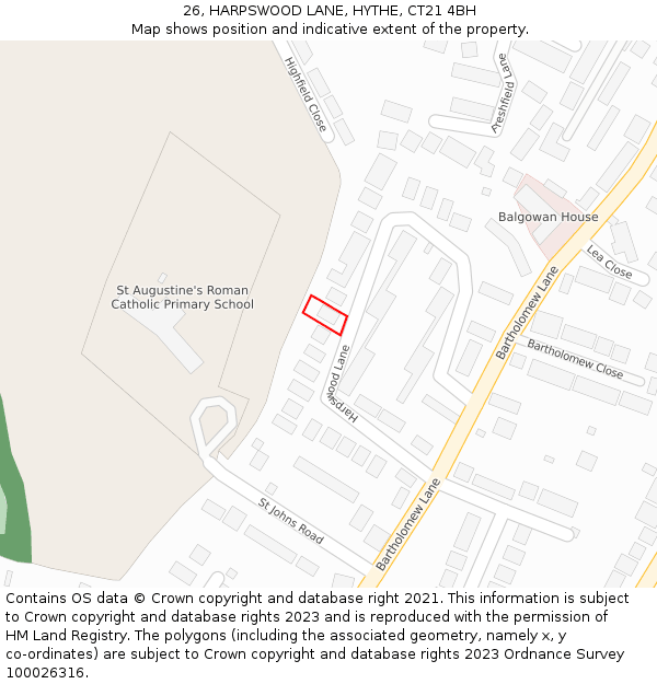 26, HARPSWOOD LANE, HYTHE, CT21 4BH: Location map and indicative extent of plot